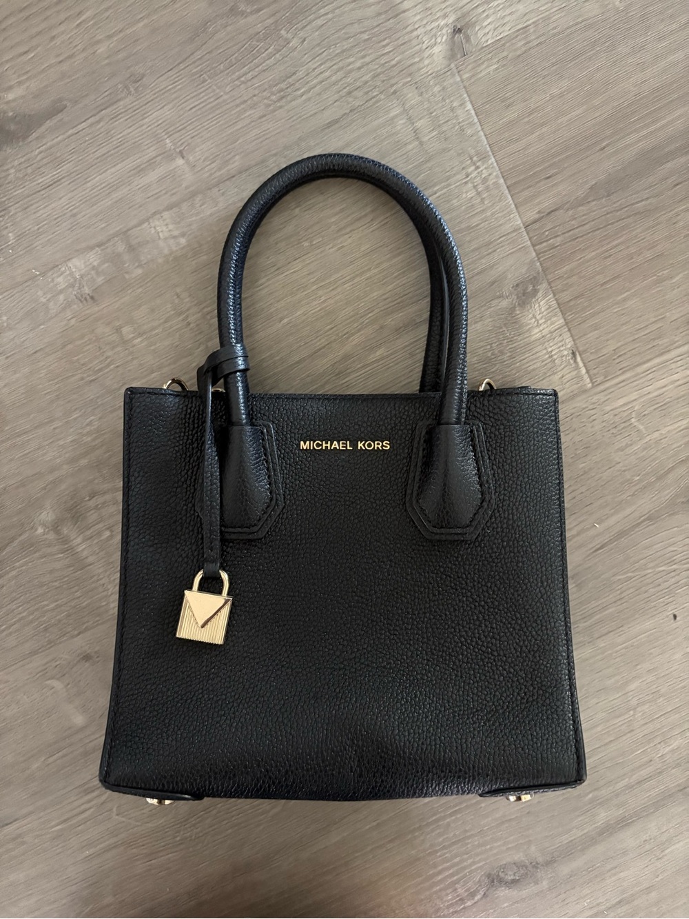 Michael Kors Black Pebbled Leather Satchel with Gold Hardware
